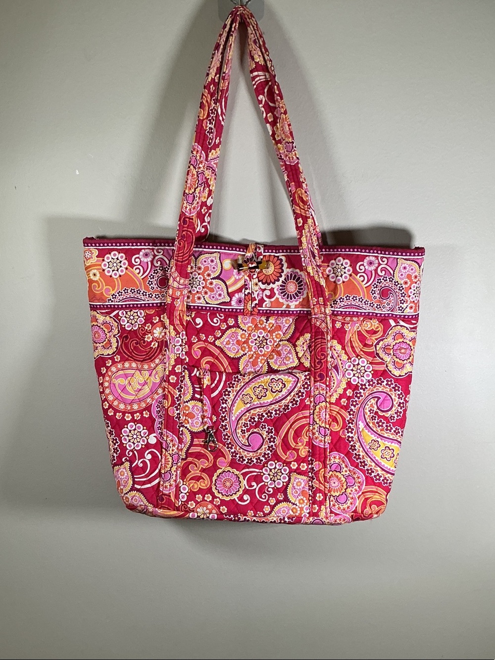 Vera Bradley Pink Paisley Quilted Tote Bag Shoulder Purse EUC Large Travel Tote